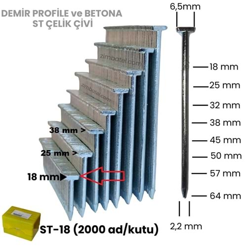 ST-18 18MM BETON , PROFİL T MODEL ÇİVİ ( 2000 AD. ST-18 UYUMLU)