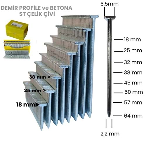 ST-38 38MM BETON , PROFİL T MODEL ÇİVİ ( 1000 AD. ST-38 UYUMLU)